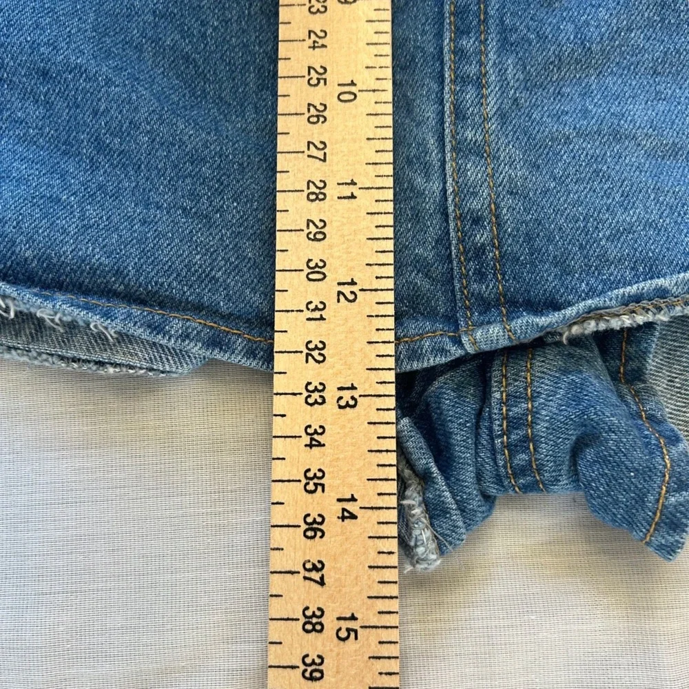 Forever 21 Denim Shorts Women XL Blue Side Stripe Snap Button Raw Hem High Rise